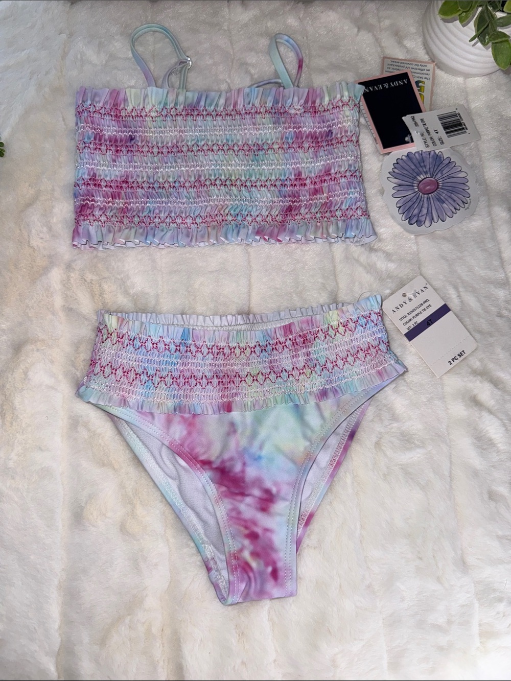 Andy & Evan Pastel Purple Tie-Dye Smocked Two-Piece Set - Size 4T